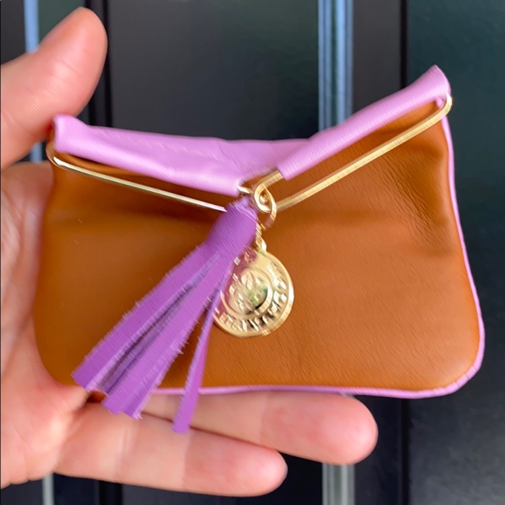 Lilac and tan leather coin purse - Picture 4 of 14